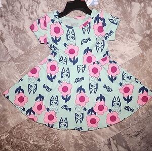 New Bluey Girls Print Skater Dress with Short Sleeves